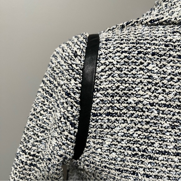 Club Monaco Jowdie Tweed Open Front Crop Jacket Leather Accent - Picture 12 of 17